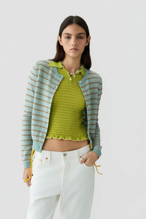 Cardigan - Pebble Stripe Jane Sage Brush Combo