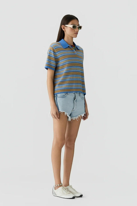 T-skjorte - Short Sleeve Stripe Rugby Delft Blue Combo
