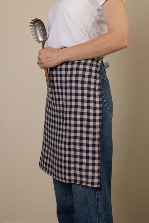 Kjøkkenhåndkle/Forkle - Flax/Navy Gingham