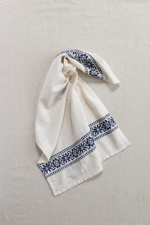 Kjøkkenhåndkle - Embroidered Off-White/Blå