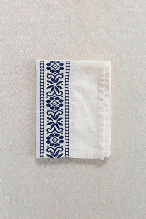 Kjøkkenhåndkle - Embroidered Off-White/Blå