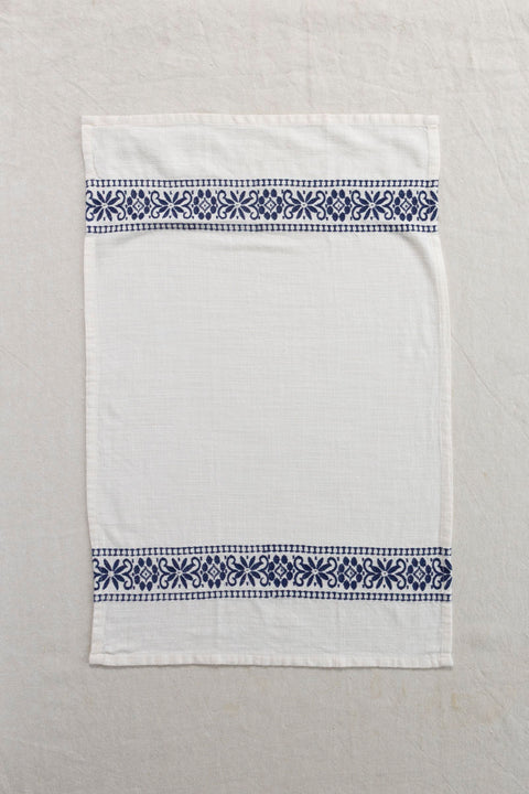 Kjøkkenhåndkle - Embroidered Off-White/Blå