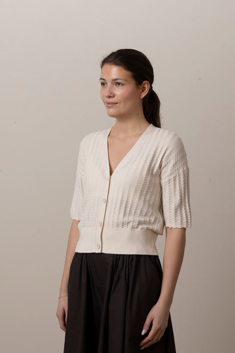 Cardigan - Keva Wavy Knit Cream