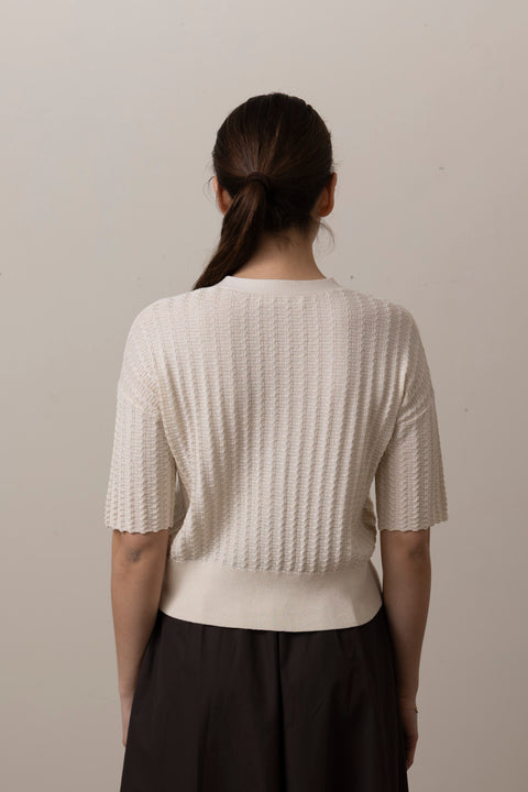 Cardigan - Keva Wavy Knit Cream