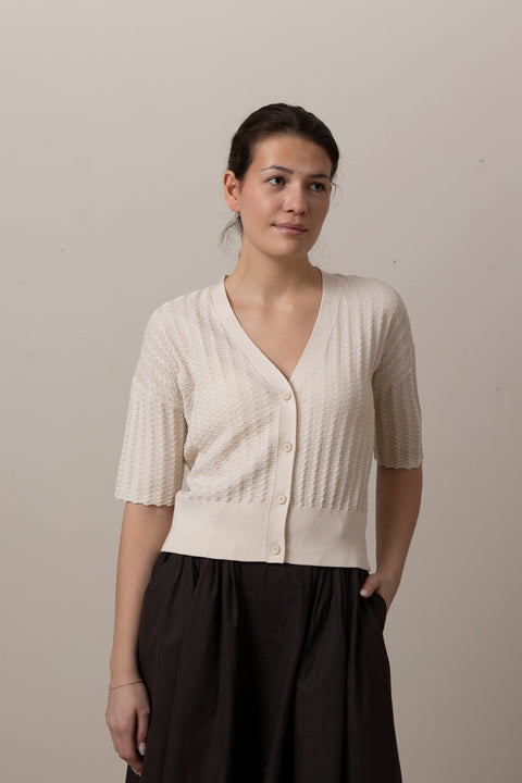 Cardigan - Keva Wavy Knit Cream