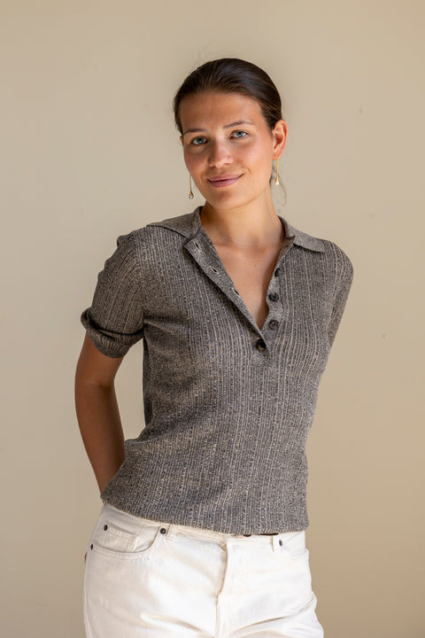 Genser - Kassandra Thin Rib Knit Salt and Pepper