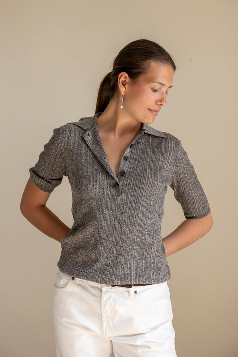 Genser - Kassandra Thin Rib Knit Salt and Pepper