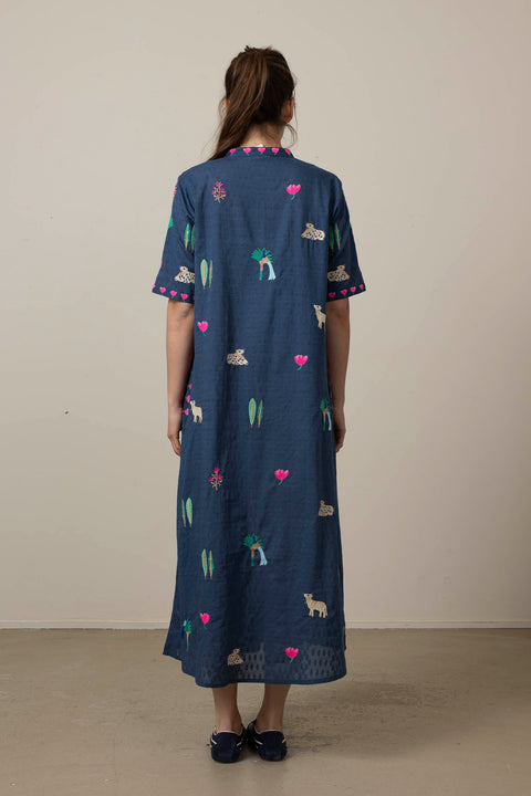 Kjole - Cassia Navy/Jungle Embroidery