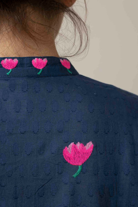 Kjole - Cassia Navy/Jungle Embroidery