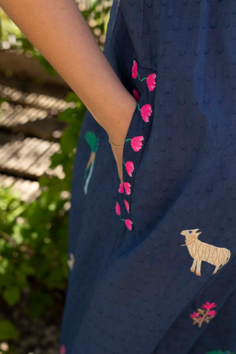 Kjole - Cassia Navy/Jungle Embroidery