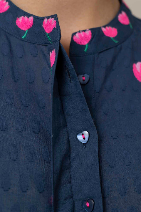 Kjole - Cassia Navy/Jungle Embroidery