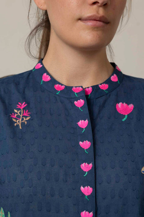 Kjole - Cassia Navy/Jungle Embroidery