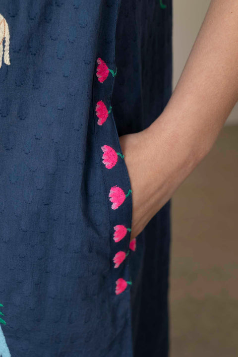 Kjole - Cassia Navy/Jungle Embroidery