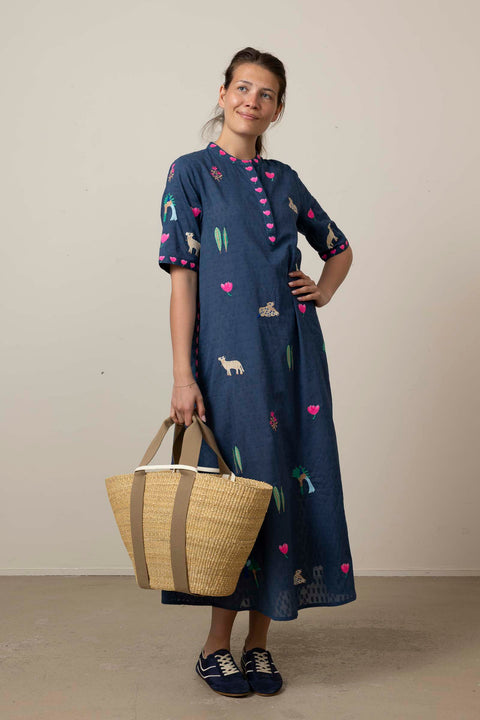Kjole - Cassia Navy/Jungle Embroidery