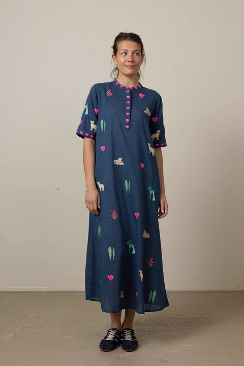 Kjole - Cassia Navy/Jungle Embroidery