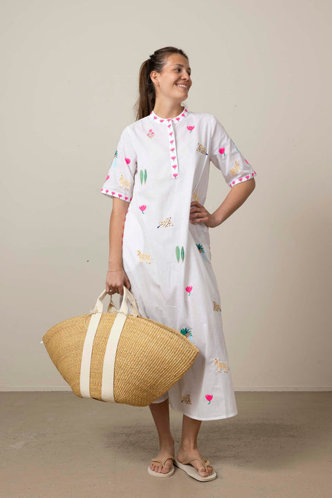 Kjole - Cassia White/Jungle Embroidery