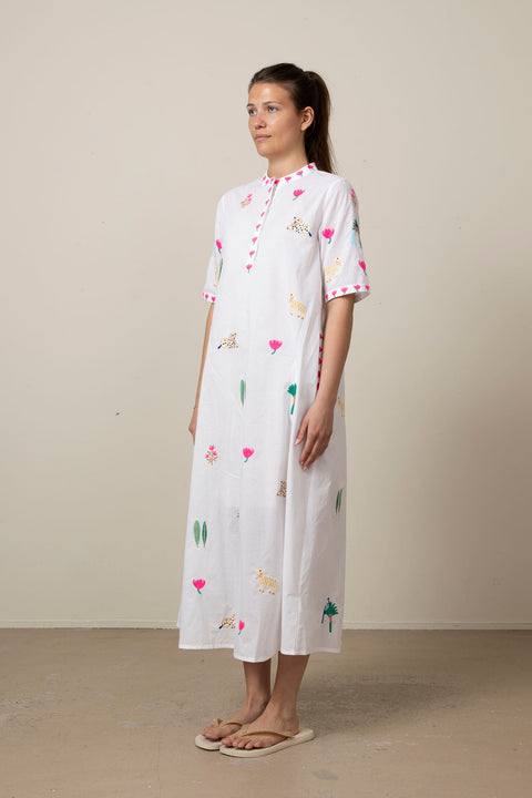 Kjole - Cassia White/Jungle Embroidery