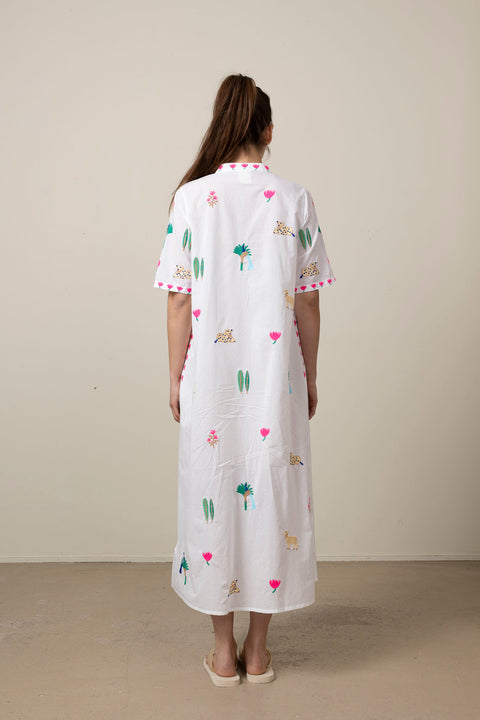 Kjole - Cassia White/Jungle Embroidery