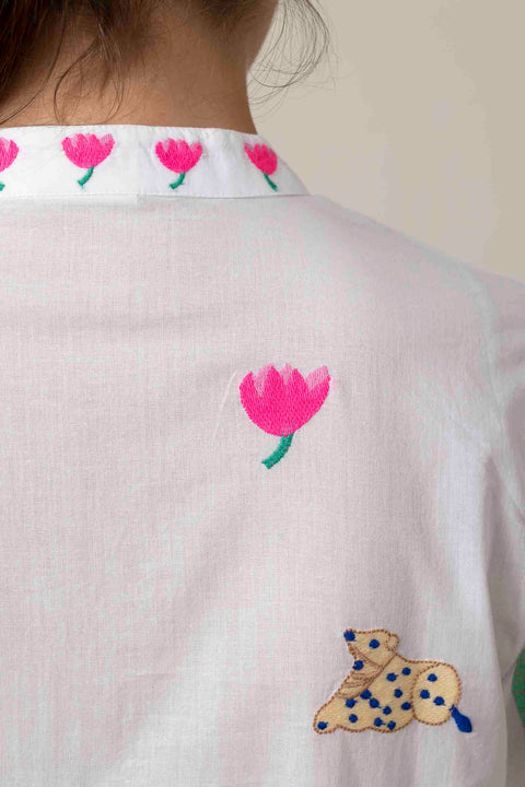 Kjole - Cassia White/Jungle Embroidery