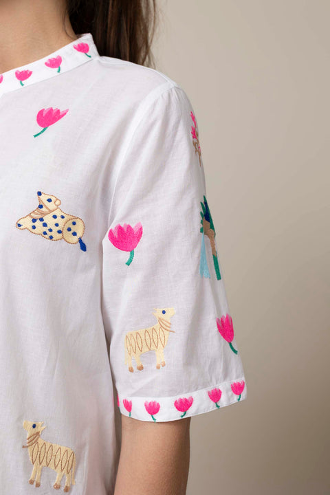 Kjole - Cassia White/Jungle Embroidery