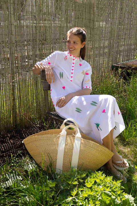 Kjole - Cassia White/Jungle Embroidery