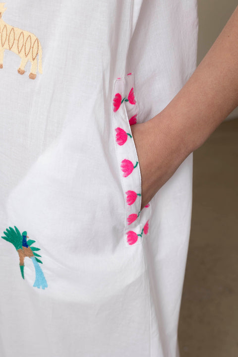 Kjole - Cassia White/Jungle Embroidery