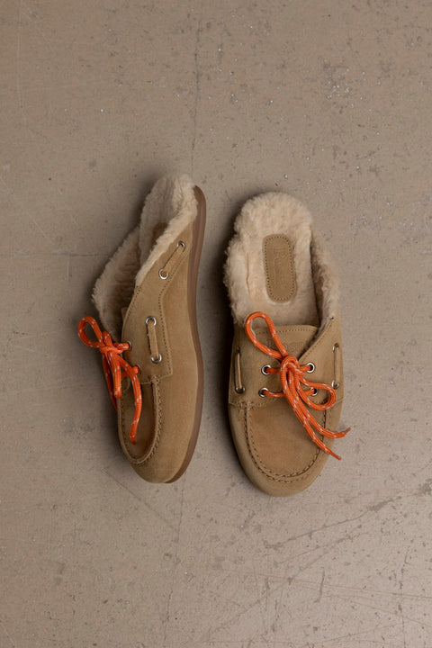 Sko - Boat Loafer Mule Fur Desert Tan