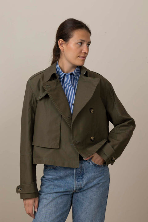 Jakke - Jamie Cropped Trench Army Green