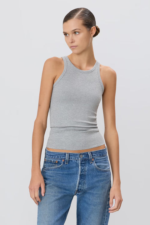Singlet - High Neck Fitted Tank Heather Grey