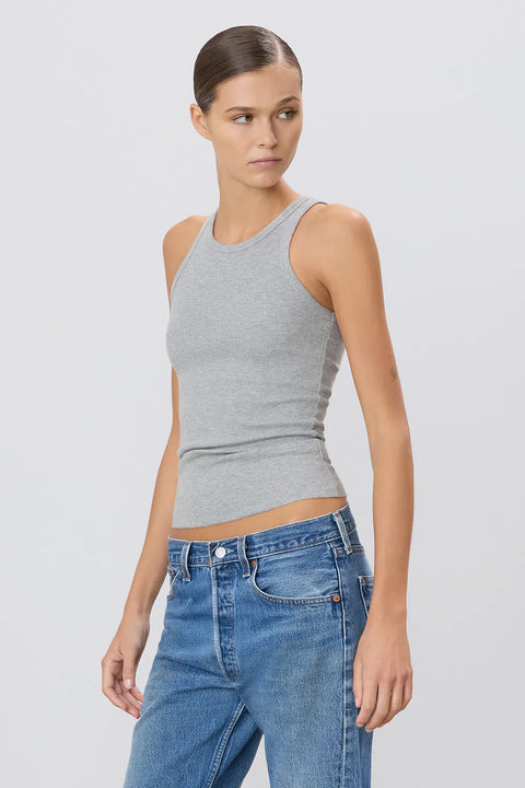 Singlet - High Neck Fitted Tank Heather Grey