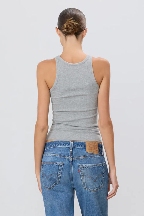 Singlet - High Neck Fitted Tank Heather Grey