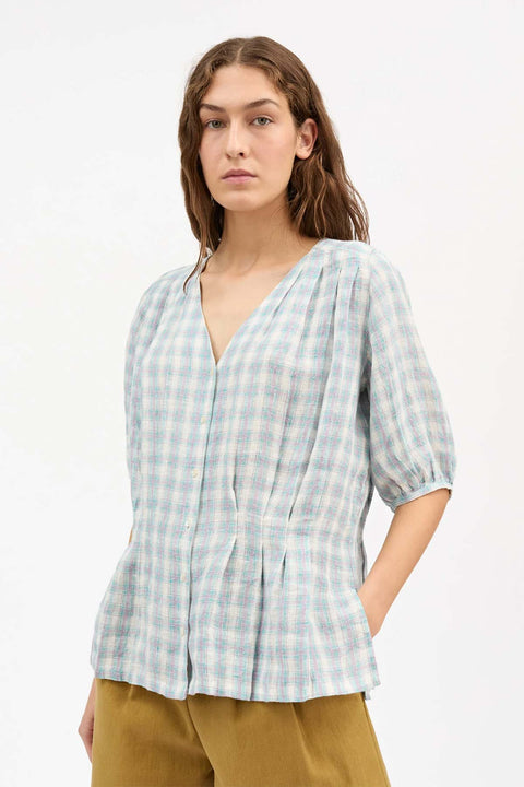 Bluse - Elvira Blouse Purple/Blue Check