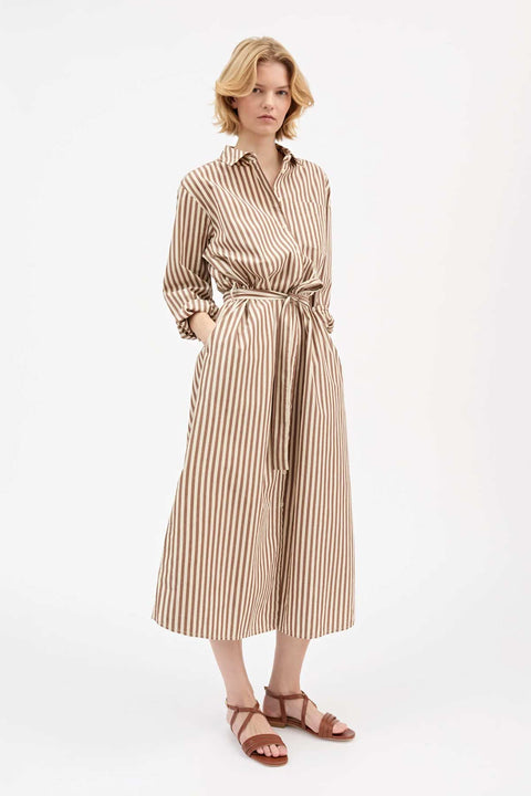 Kjole - Leigh Shirtdress Brown/Ecru Stripe