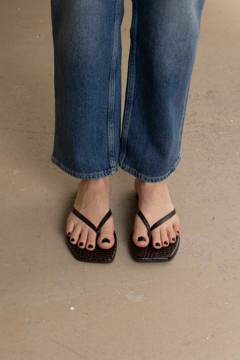 Sko - Lily Square Toe Croc Carob
