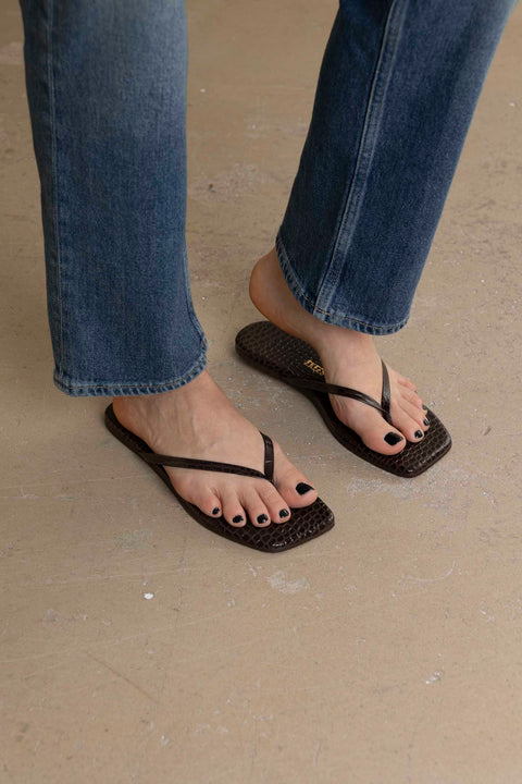 Sko - Lily Square Toe Croc Carob
