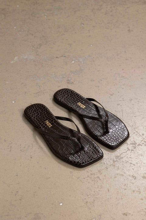Sko - Lily Square Toe Croc Carob