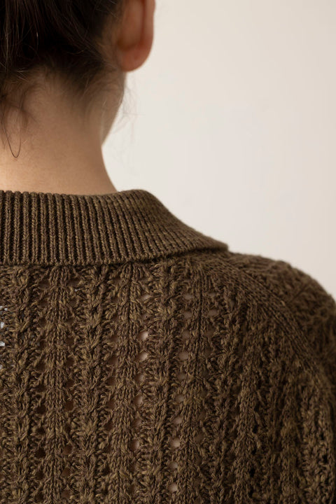 Cardigan - Open Stitch Knitted Linen Cotton Polo