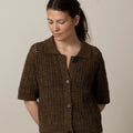 Cardigan - Open Stitch Knitted Linen Cotton Polo