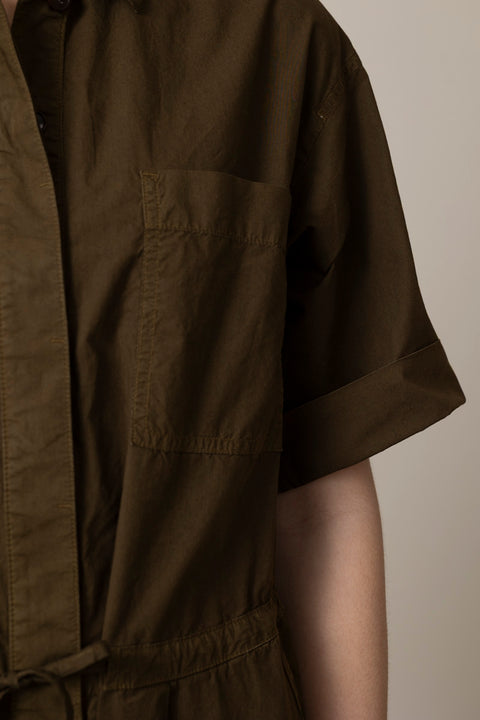 Jumpsuit - Wide Leg Cotton Poplin Bronze Green