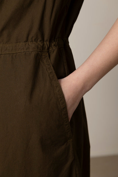 Jumpsuit - Wide Leg Cotton Poplin Bronze Green