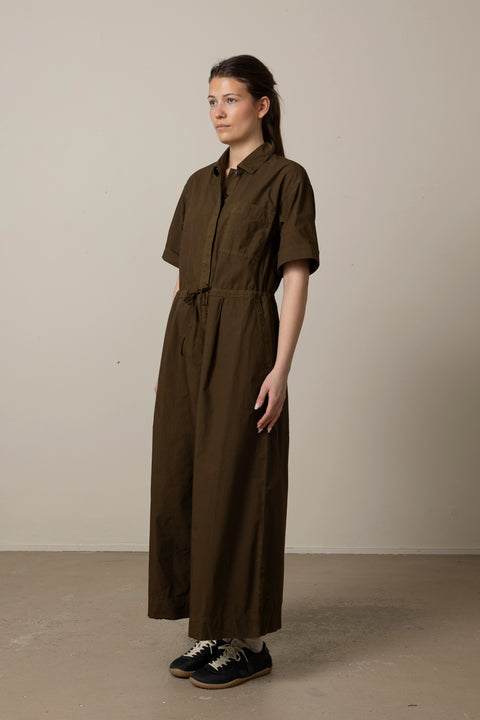 Jumpsuit - Wide Leg Cotton Poplin Bronze Green