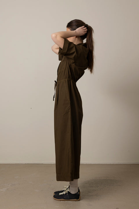 Jumpsuit - Wide Leg Cotton Poplin Bronze Green