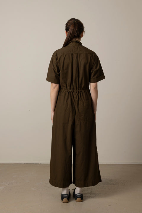 Jumpsuit - Wide Leg Cotton Poplin Bronze Green