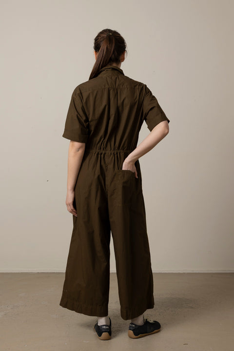 Jumpsuit - Wide Leg Cotton Poplin Bronze Green