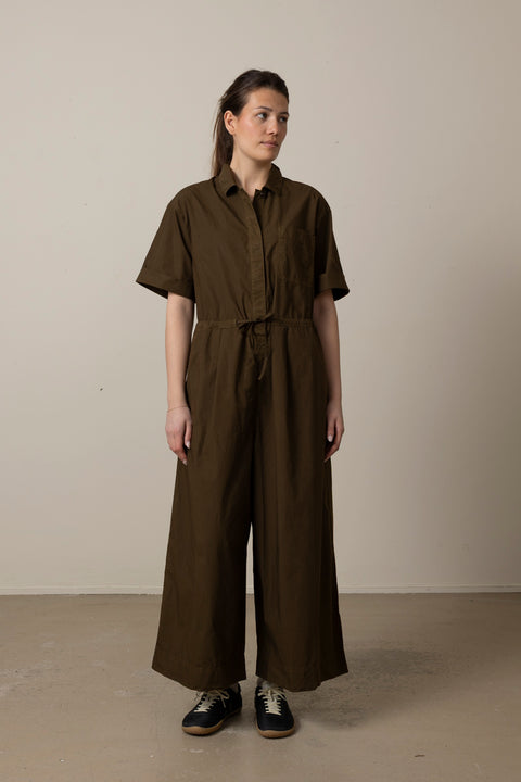Jumpsuit - Wide Leg Cotton Poplin Bronze Green