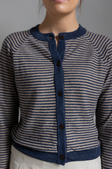 Cardigan - Fine Stripe Linen Wool Cardigan