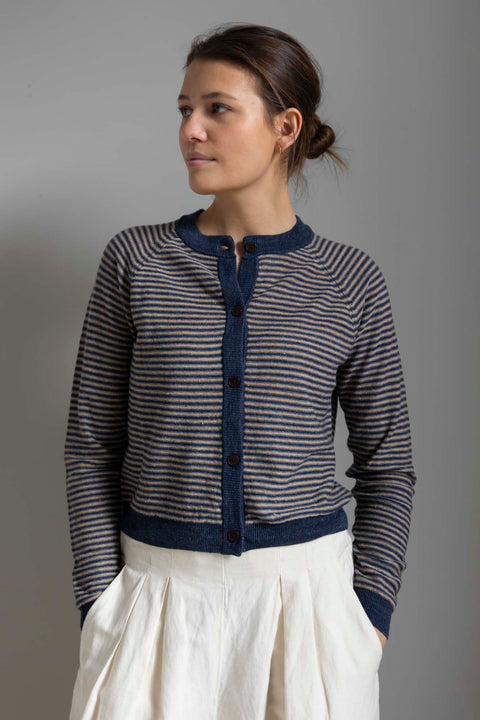 Cardigan | Fine Stripe Linen Wool Cardigan