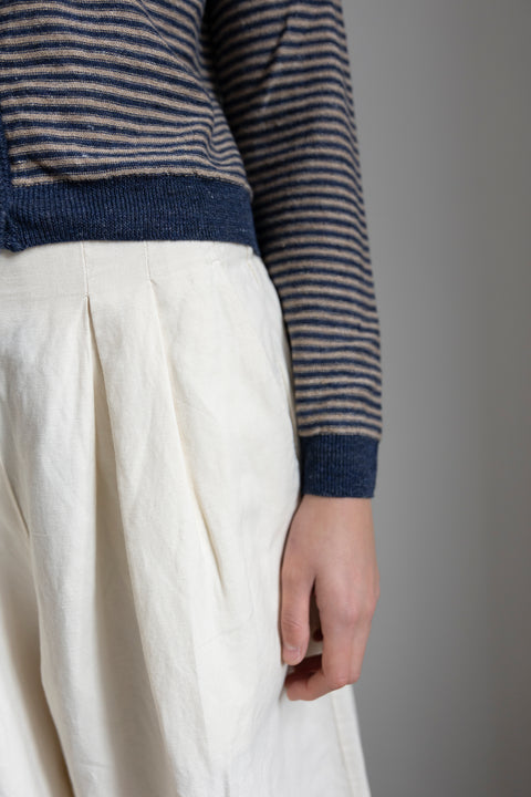 Cardigan - Fine Stripe Linen Wool Cardigan
