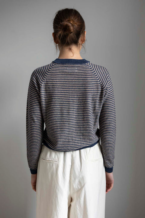 Cardigan | Fine Stripe Linen Wool Cardigan