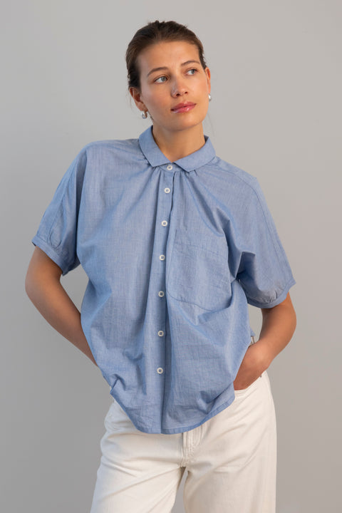 Skjorte - Gathered Cotton Chambray Shirt